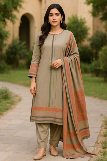 Stuff Soft Cotton Fukk Jacquard Work Shirt And Plain Trouser With Jacquard WOrk Dupatta 3PC Dress